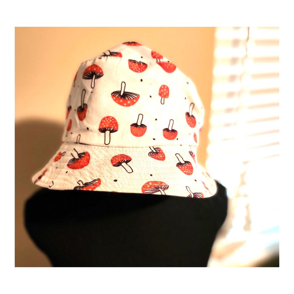 Mushroom Print Bucket Hat Reversible Cottagecore Fairycore Festival